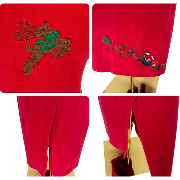 VTG Westbound Christmas Dress PLUS 1X Red Reindeer Santa Sleigh Cotton Back Slit - Picture 13 of 15